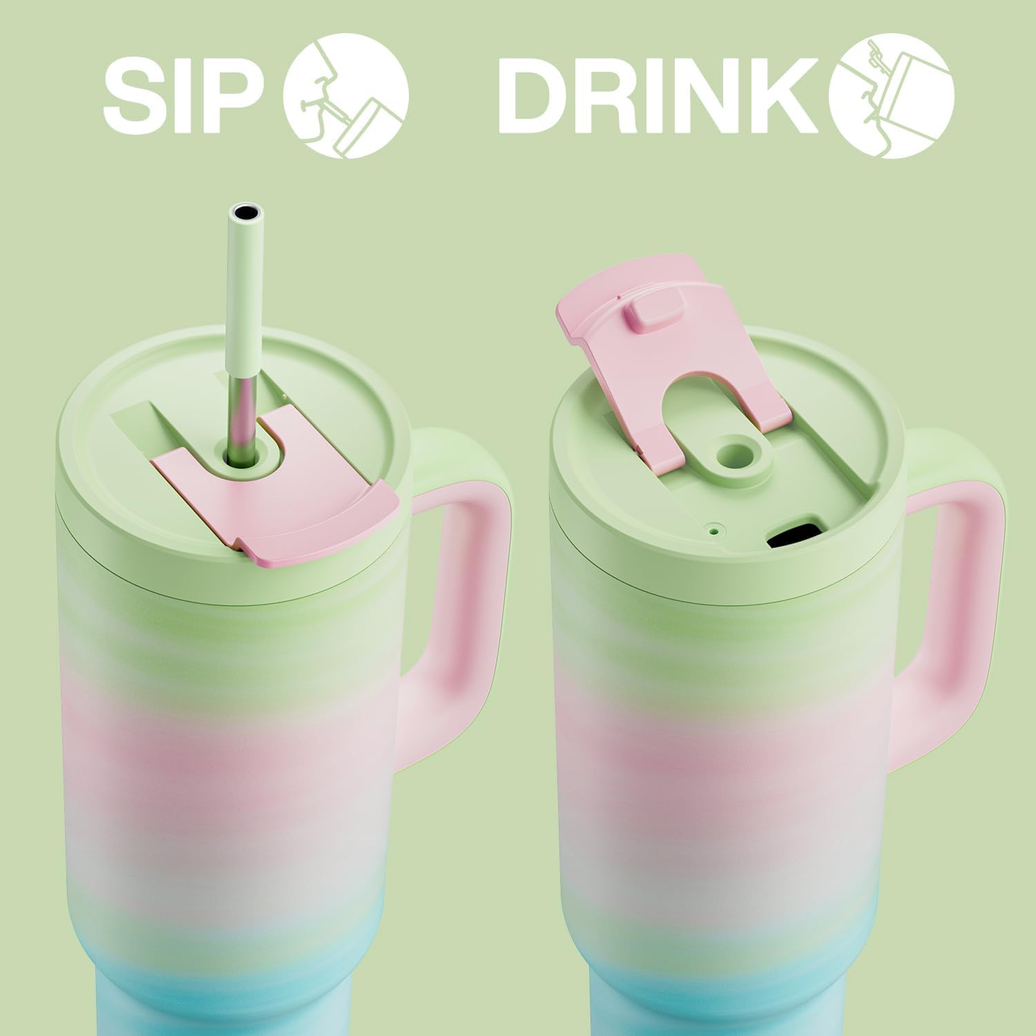 ENCOOL 40 oz Tumbler with Handle and Straw: Stainless Steel Insulated Tumbler Keeps Cold for 24 Hours, Leakproof Travel Cup Fits in Cup Holder and BPA-Free, Fairy - Image 4