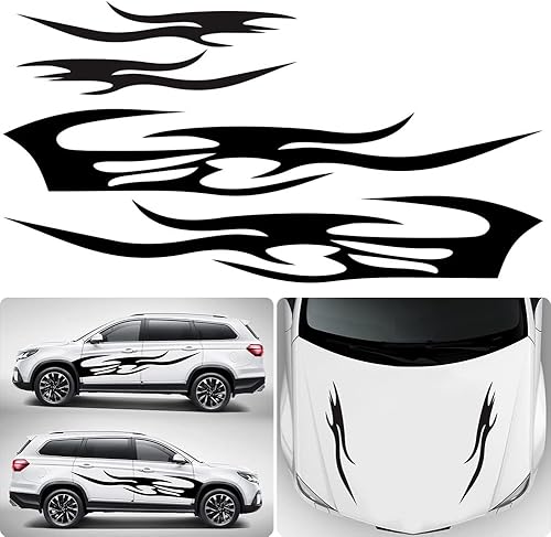 Miniatura 1 de 4 calcomanías de carrocería de automóvil, diseño de llama, panel de puerta, cubierta del motor, adhesivo universal de vinilo autoadhesivo para