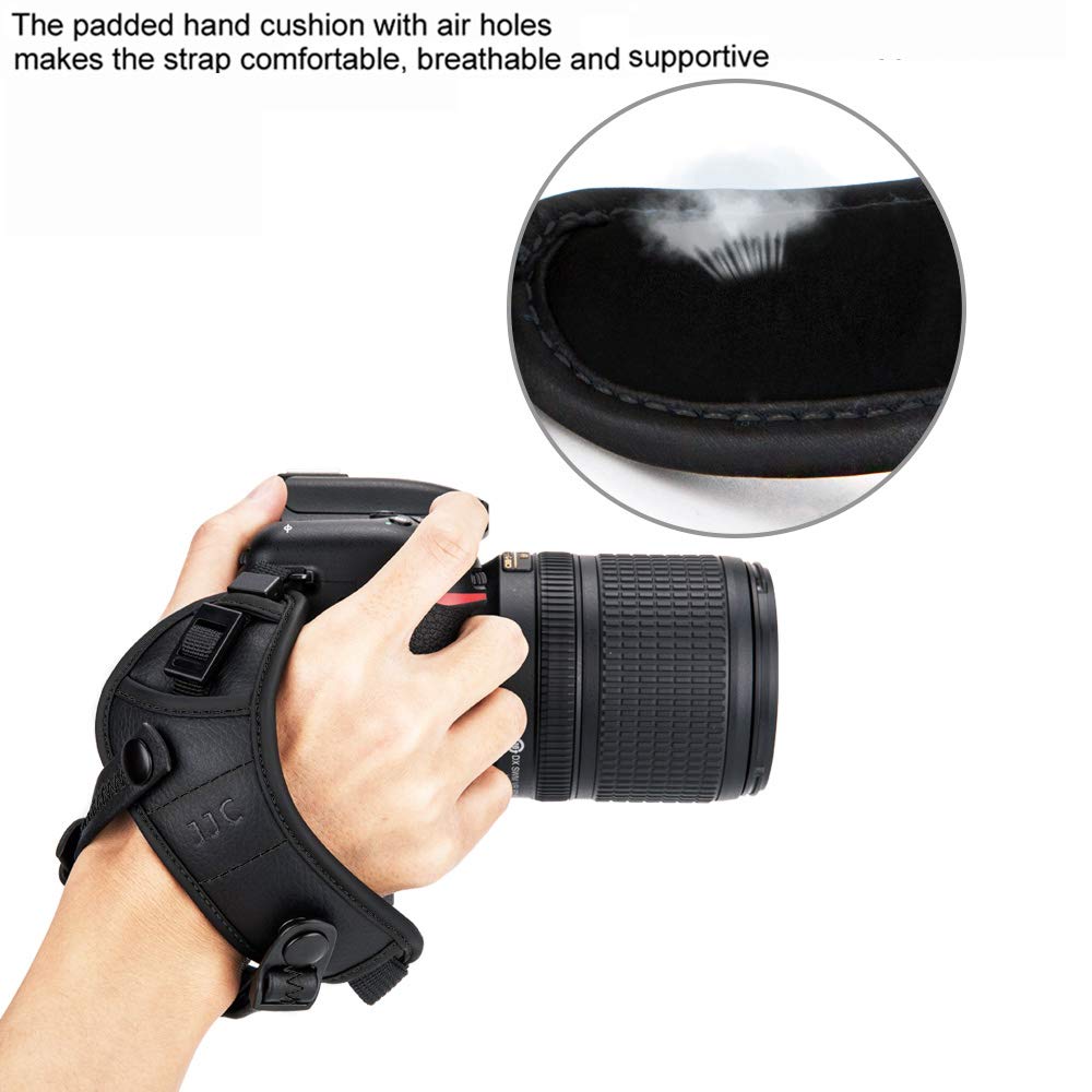 JJC DSLR Fotocamera Cinghia da Polso con Piastra U per Can. EOS R8 R6II R10 R7 R5 R6 5DIV 6DII M50II M200 90D 850D 200DII Son. FX30 ZV-E10 H400 Panason. Lumix DC-G100 G110 FZ1000 FZ300 Sigm. fp (NERO)