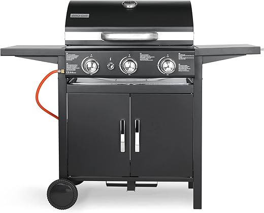 3 Brenner Gasgrill, Gasgrill Master, BBQ Grillwagen Gas, Hochleistungsbrenner, Impulszünd,mit Thermometer, Große Grillfläche,Grillküche,Standgrill,3*10000BTU/2.93 KW, für Gärten…