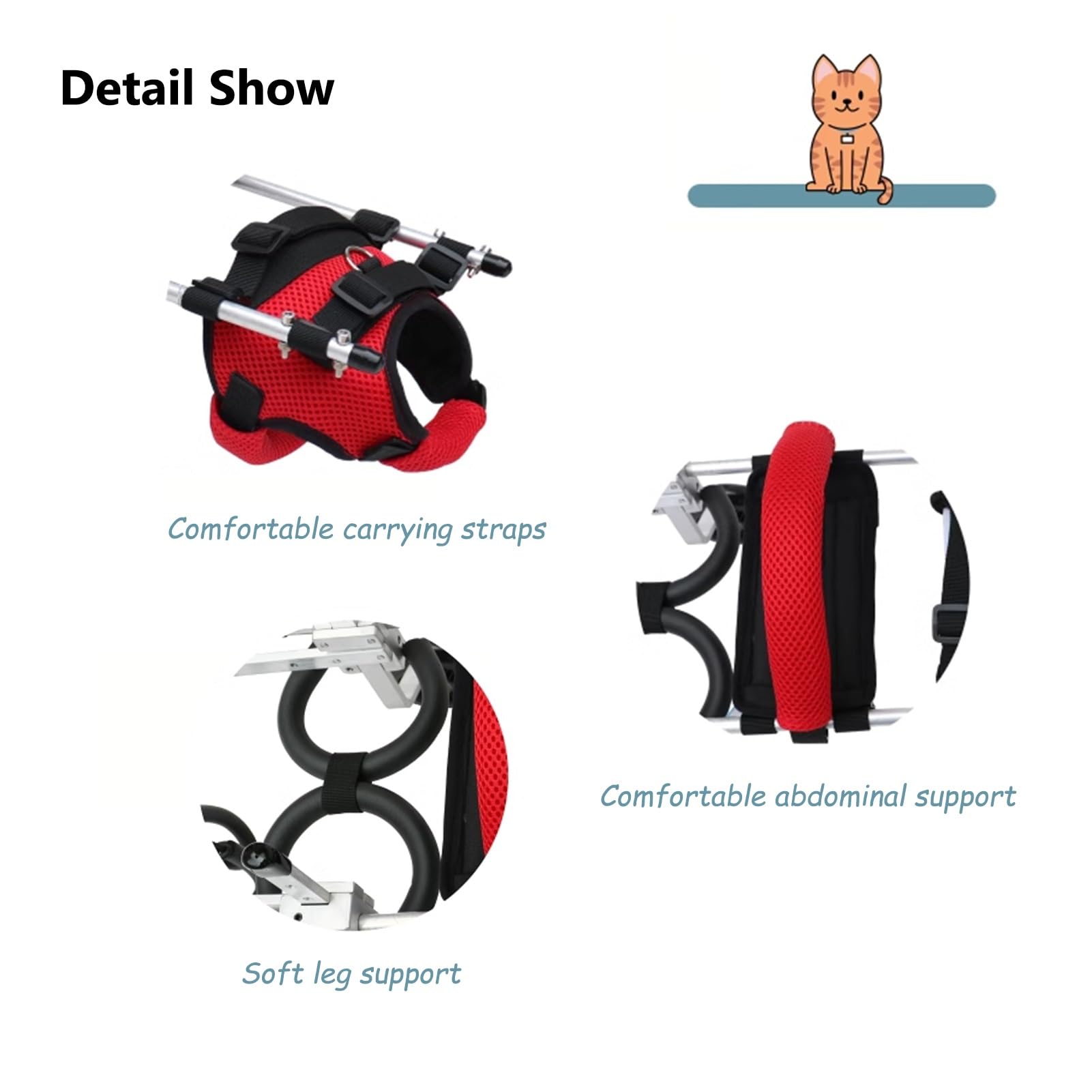 Hunderollstuhl Rollstuhl für Gehbehinderte Hunde mit Hinterbeinen, Verbesserter Mops-Rollstuhl für Besonders Kleine Haustiere, Mobilitätshilfe für Kätzchen mit Beinstütze(Size L)