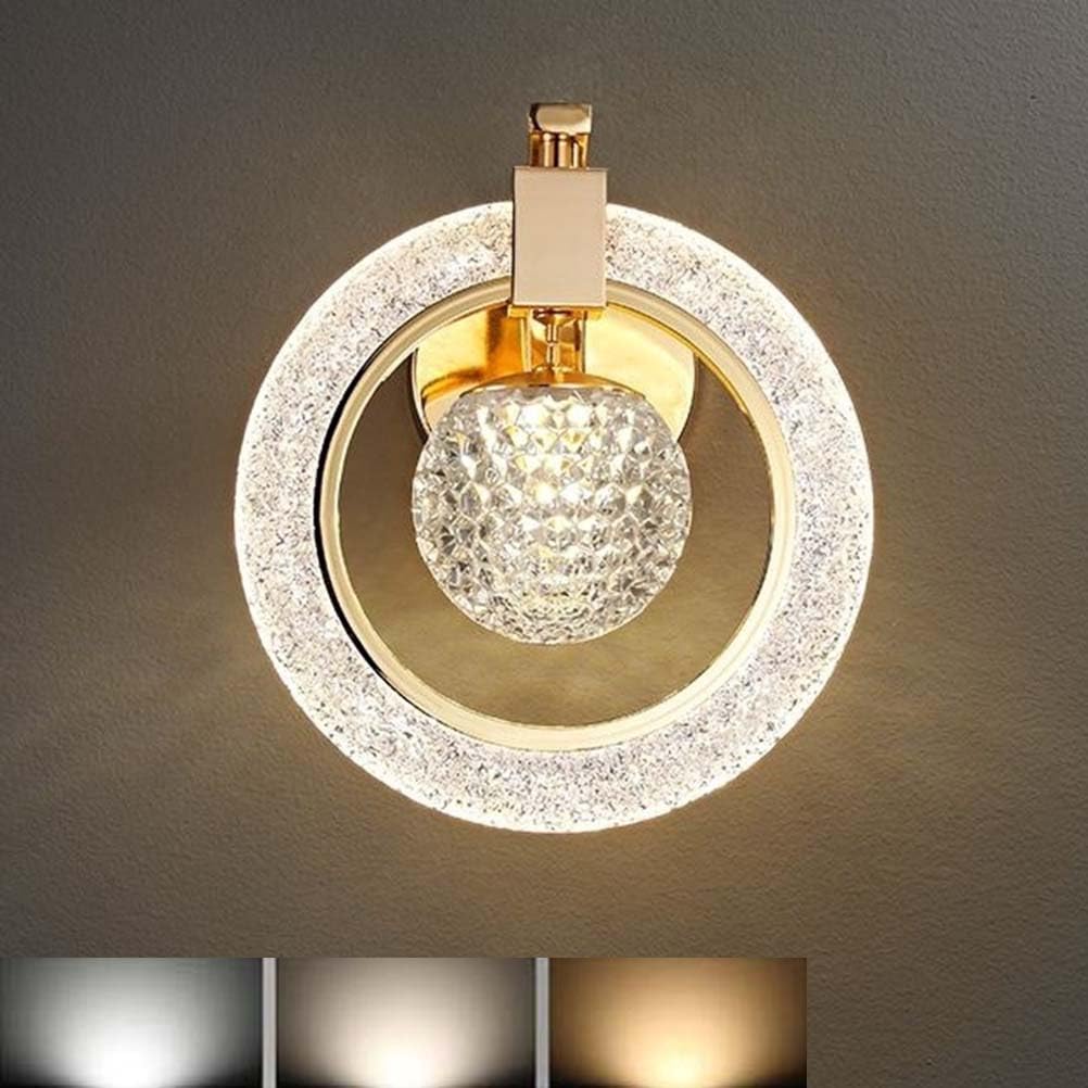 AoLa 12W LED Wandleuchte Rund Innen Gold Wandlampe mit Kugel Acryl Lampenschirm 2 flammige Wandbeleuchtung 3 Farbtemperaturen 3000K/4000K/6000K Nachttischlampe für Schlafzimmer Wohnzimmer Flur