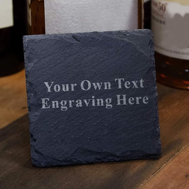 Personalised Engraved Square Slate Coaster Gift - Any Engraving with Name and Drink. Graduation Leaving Gift, End of Term School Leaving Thank You Teachers Gift, Birthday Gift Hand Finished in UK