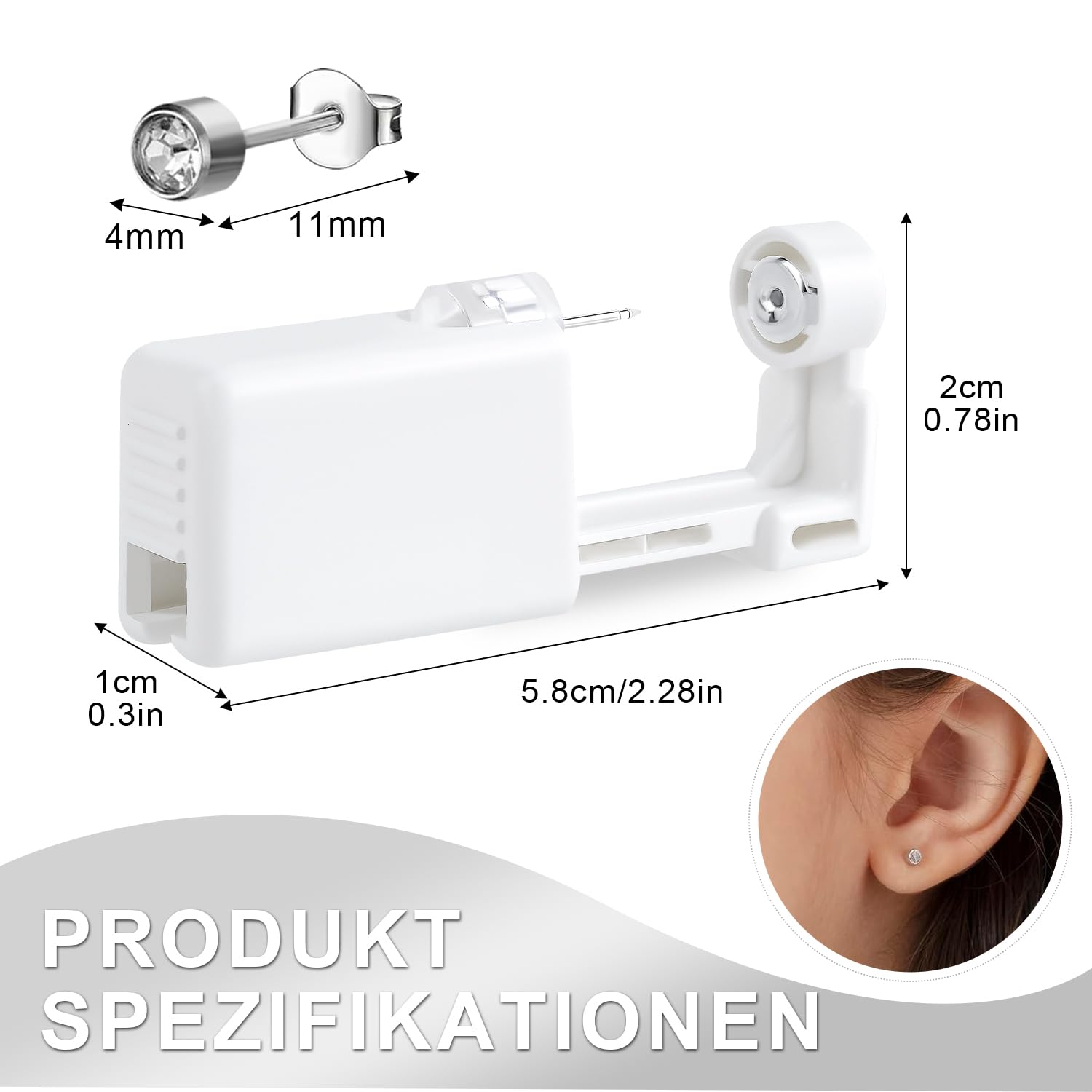 Voarge Pistolet do Przekłuwania Uszu, Jednorazowy, Sterylny, Do Piercingu, Narzędzie Samodzielne, Bezbolesne, Z Zatyczkami, 6 Sztuk, 4mm