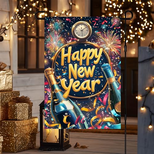 BlissYard Happy New Year Garden Flag 12x18 Inch Countdown Clock Winter Holiday Yard Decor Seasonal Banner Outdoor Celebration Lawn Sign Double Sided Polyester For Girls or boys gifts - Image 3