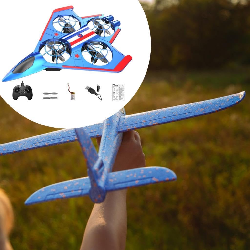 Aereo RC Radiocomandato, Jet da Combattimento Giocattolo con Fissa E Luci per Notturno, Ideale per Bambini E Bambine, Blu Rosso 1 Batteria