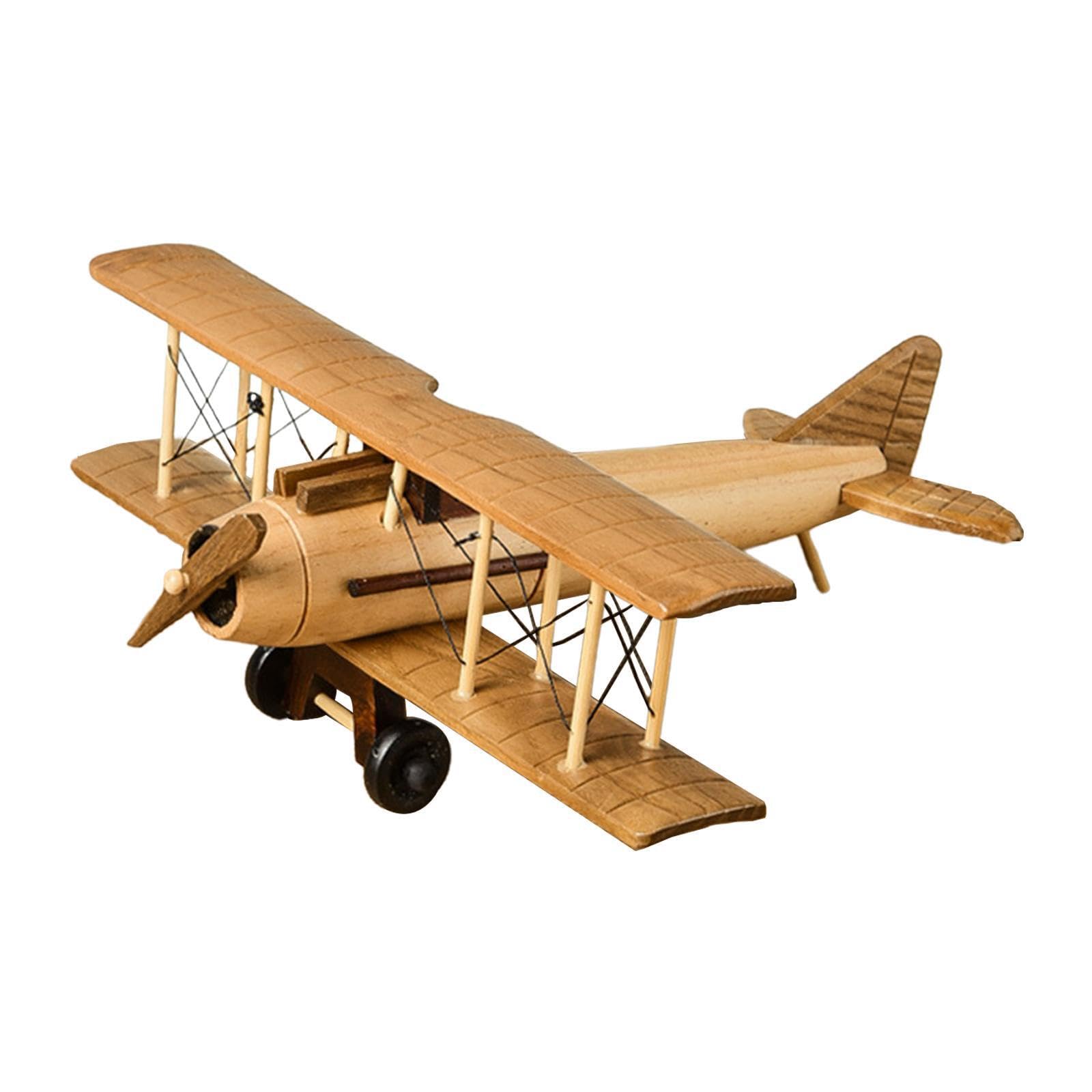 Biplano de madera vintage duradero: modelo de avión coleccionable para hogar