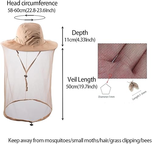 Miniatura 2 de Sombrero de velo de apicultor de abeja, mosquitos, insectos, insectos, pesca, jardinería, gorra con red para la cabeza, capucha de malla para