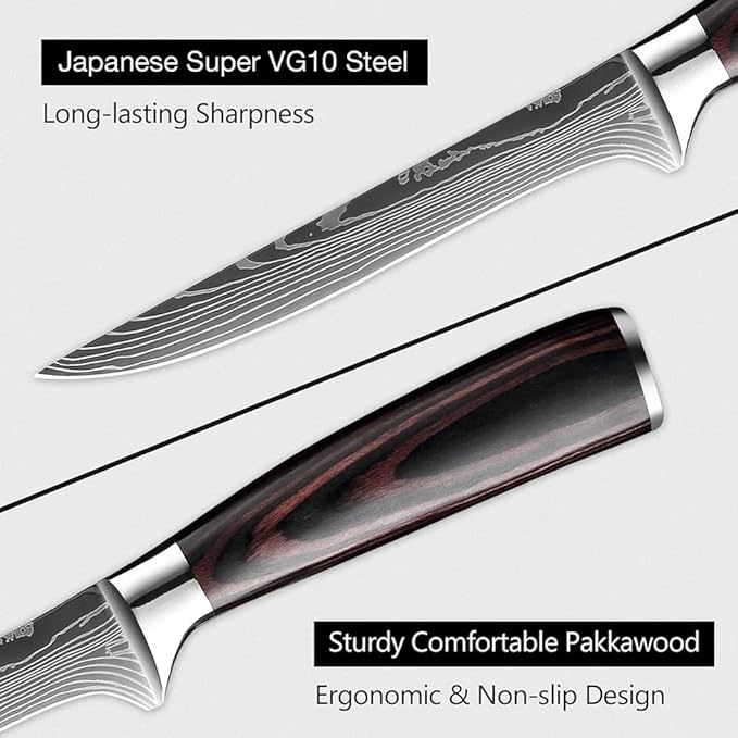 Set Cuchillos Cocina 6 Piezas Acero Inoxidable Base Madera miniatura 4