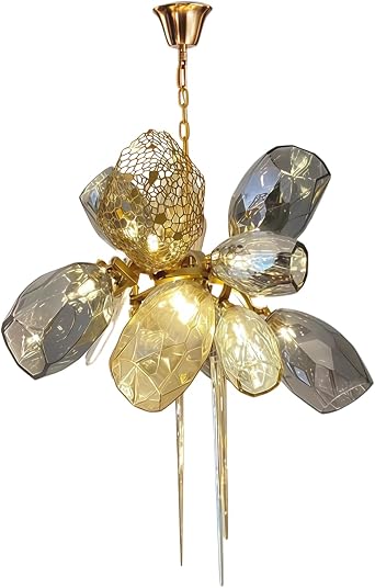 Glass Chandelier - Height 23.6 in, 2700K Warm Light - G9 Bulb - Glass Shade - Adjustable Hanging Chain - Suitable for Bedroom, Dining Room