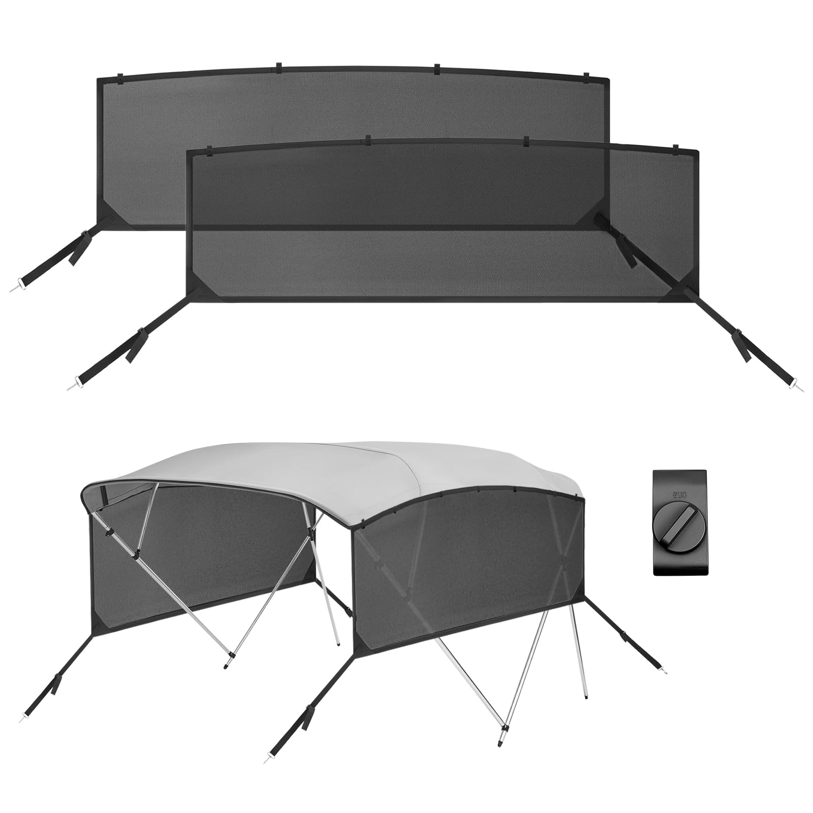 Photo 1 of Detachable Clip in Bimini Top Mesh Sidewalls, Boat Sun Shade Universal Fit for 4 Bow Bimini Tops, with Straps Clips (Bimini Tops Not Included)