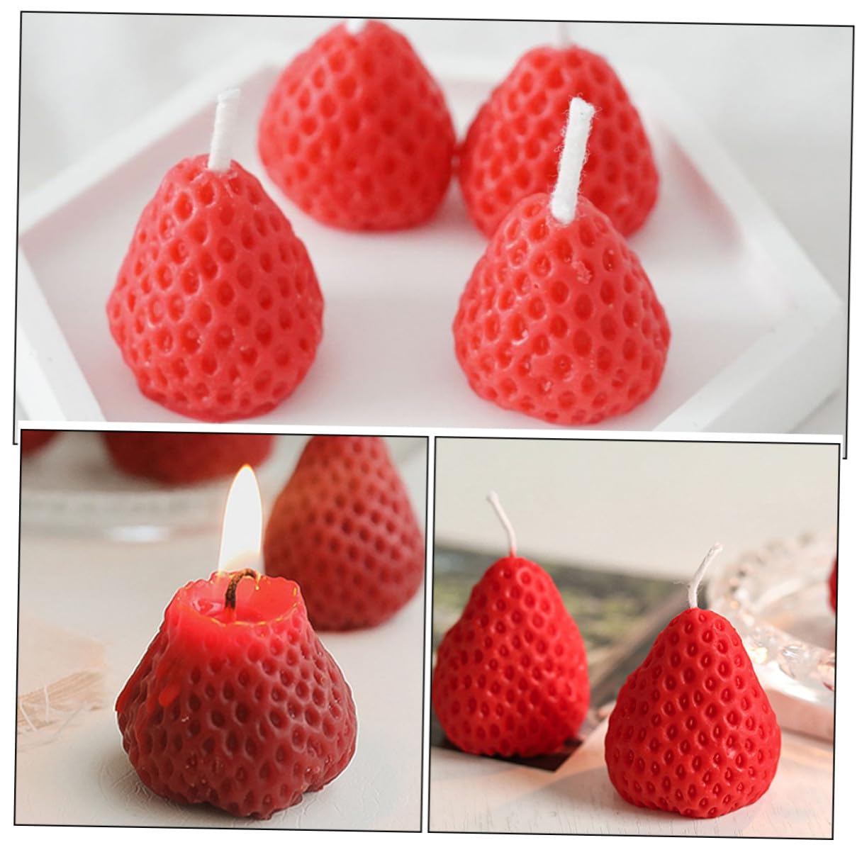 HOMSFOU Set da 9 Candele Profumate alla Fragola Rosse, Decorazioni la Casa a Forma di Fragola, Candele per Aromaterapia e Feste, Adatte per Matrimoni, Compleanni e Anniversari