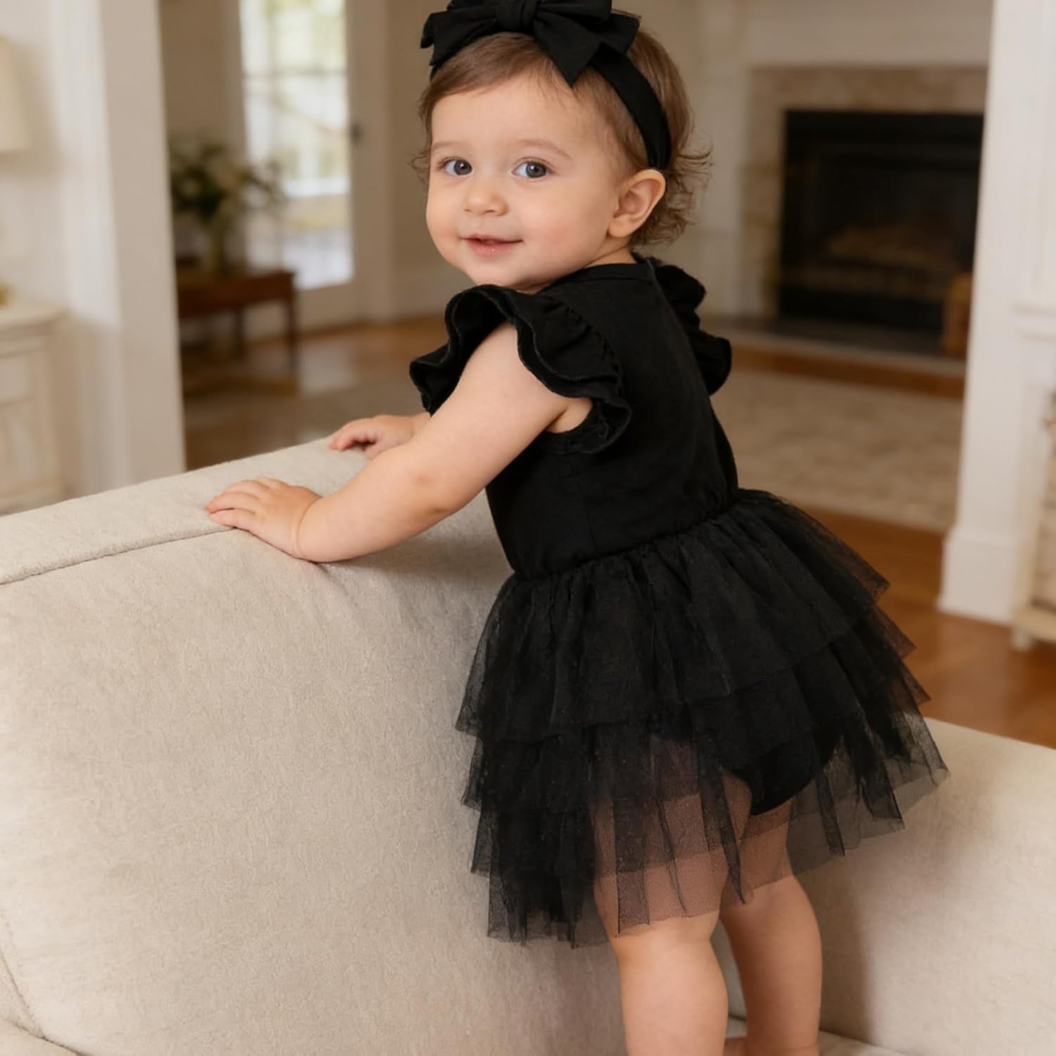 Baby Girl Ruffle Sleeve Romper Dress Infant Jumpsuit Tutu Skirt Set Newborn Princess Tulle Dresses Headband Outfit - Image 4