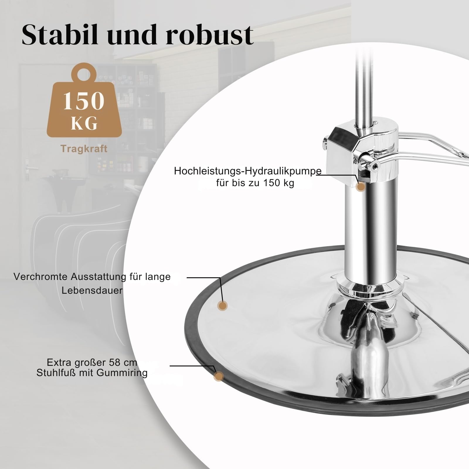 LEADZM Professioneller Friseurstuhl 360° Drehung hydraulische Pumpe Höhenverstellbar 250 kg Barberstuhl Braun