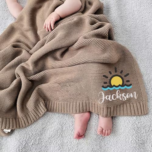 Image of Noni Personalized Baby Blanket with Name for Boys Girls, Baby Blanket, Custom Baby Blankets with Name, Embroidered Baby Blanket, Custom Knit Baby Blankets, Baby Gifts