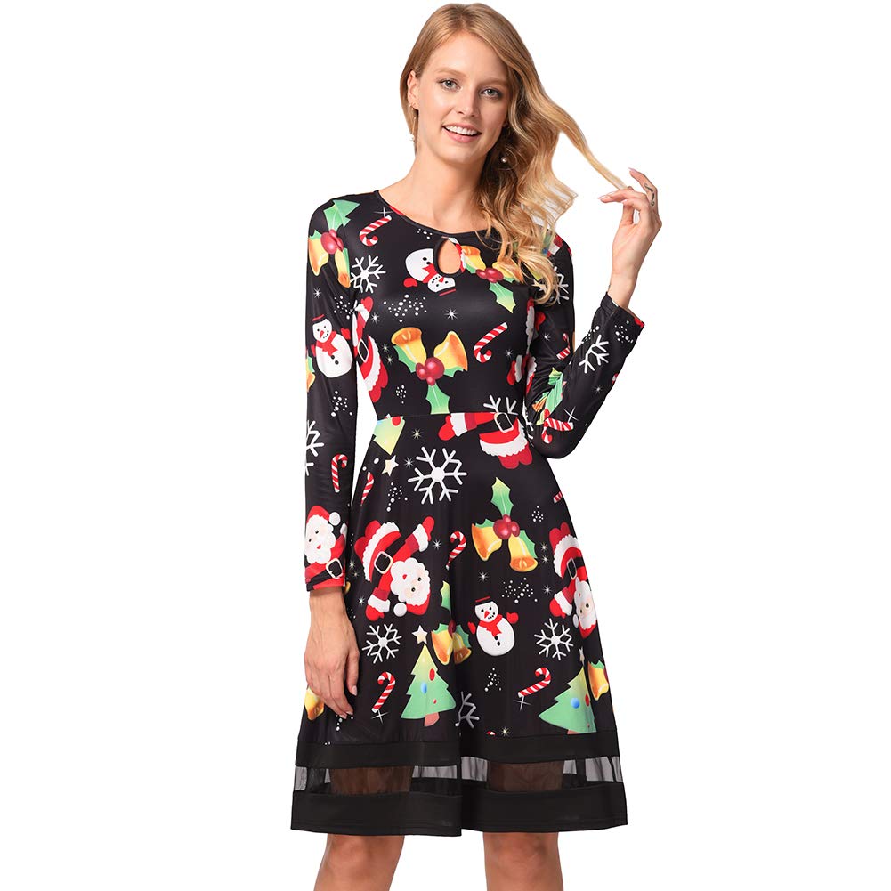 BOMBAX Women Ugly Christmas Sweater Funny Formal Swing Party Skater Short Dress