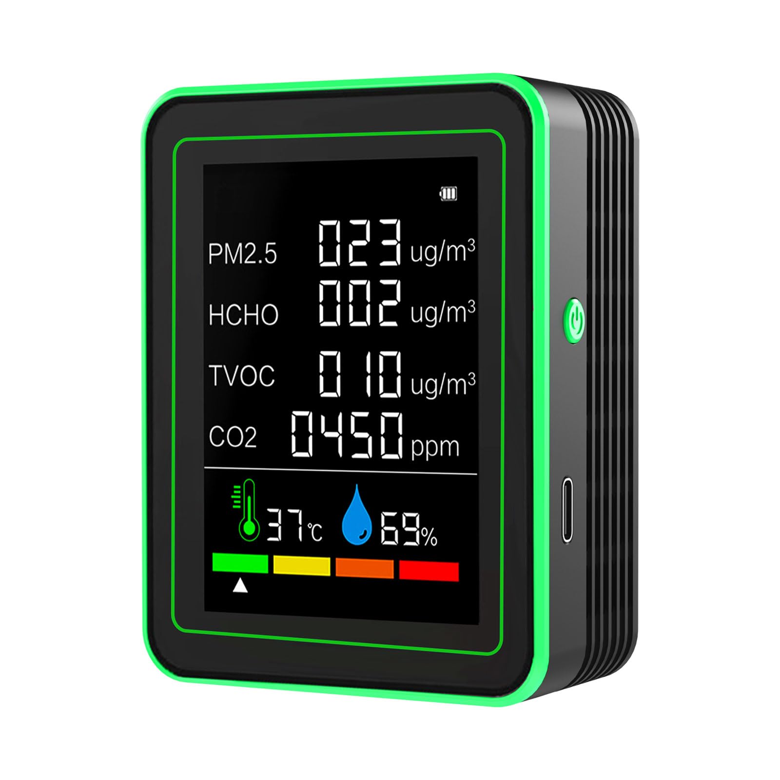 Air Quality Monitor Indoor, 6 in 1 CO2 Monitor with LCD Display, CO2 Detector Sensor, Carbon Dioxide Detector with HCHO, TVOC, PM2.5, Temperature, Humidity for Home, Office, Car(Black)