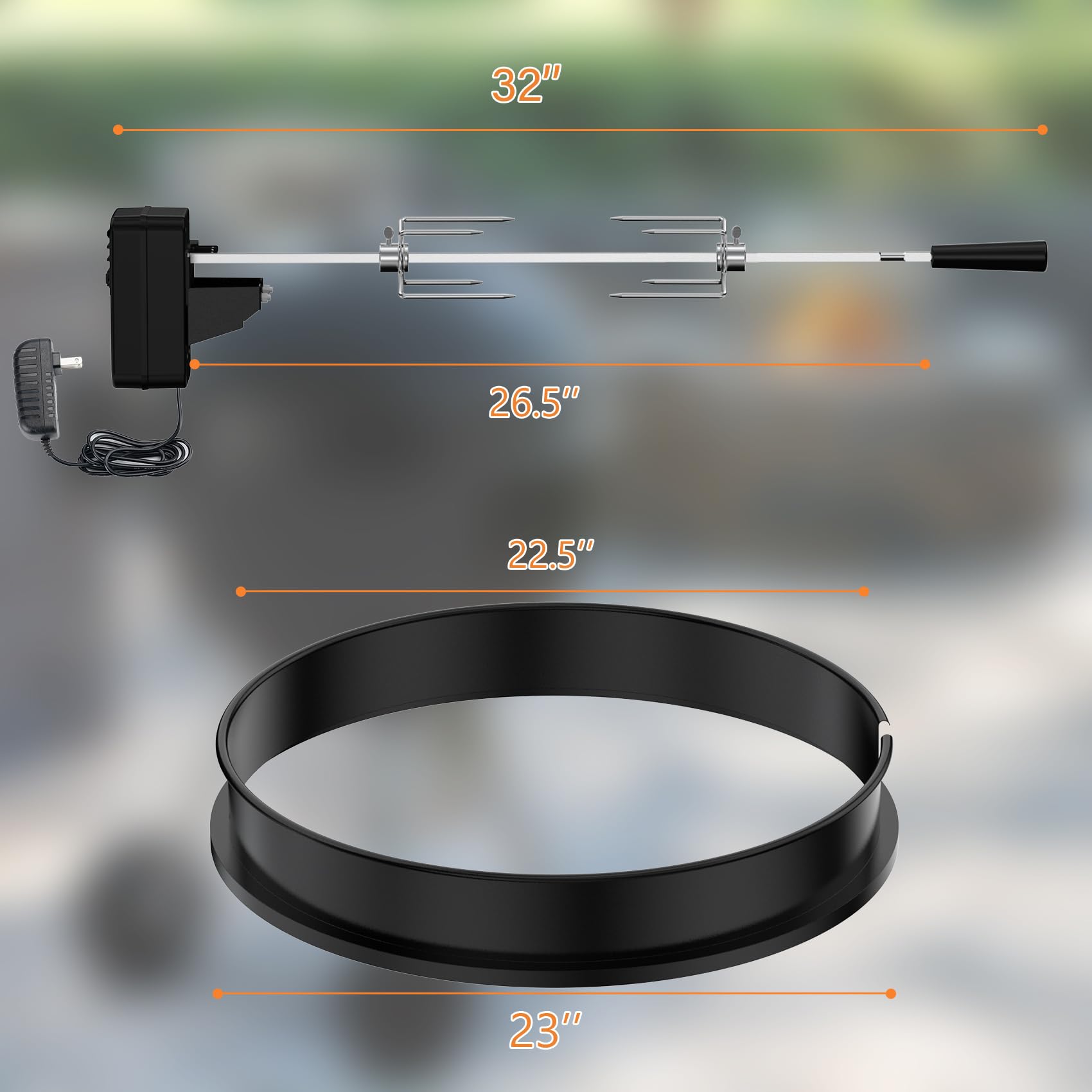Charkettle - Kit de anillos para asador con motor de CC y adaptador, compatible con parrillas de carbón Weber Kettle de 22 pulgadas y otros modelos de tamaños similares 3