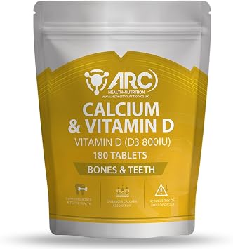 Calcium Tablets with Vitamin D3 | 180 Tablets | Bone & Teeth Support | Calcium Supplement for Men & Women | ARC Health Nutrition