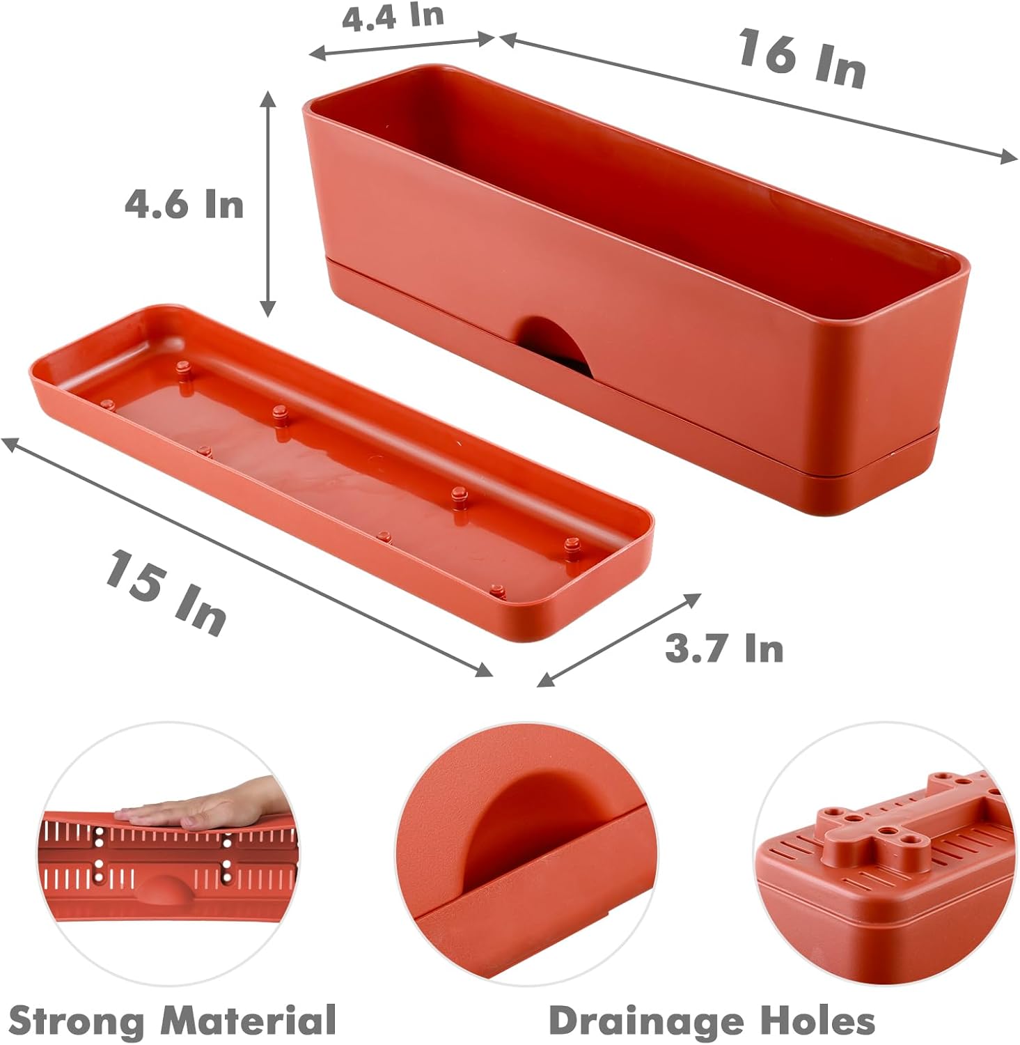 2-Pack Large Window Boxes Planters 16 Inch Rectangle Plant Box Rectangular Plant Pots for Outdoor and Indoor Plants Plastic Windowsill Planters for Herbs Vegetable Flowers Long Window Sill Plant Box