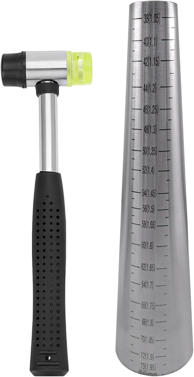 Stainless Steel Bracelet Mandrel for Jewelry Making, Professional Jewelry Sizer & Repair Tool, Round with Scale, Includes Dual-Head Hammer for Forming and Adjustment