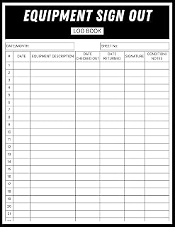 Equipment Sign Out Log Book
