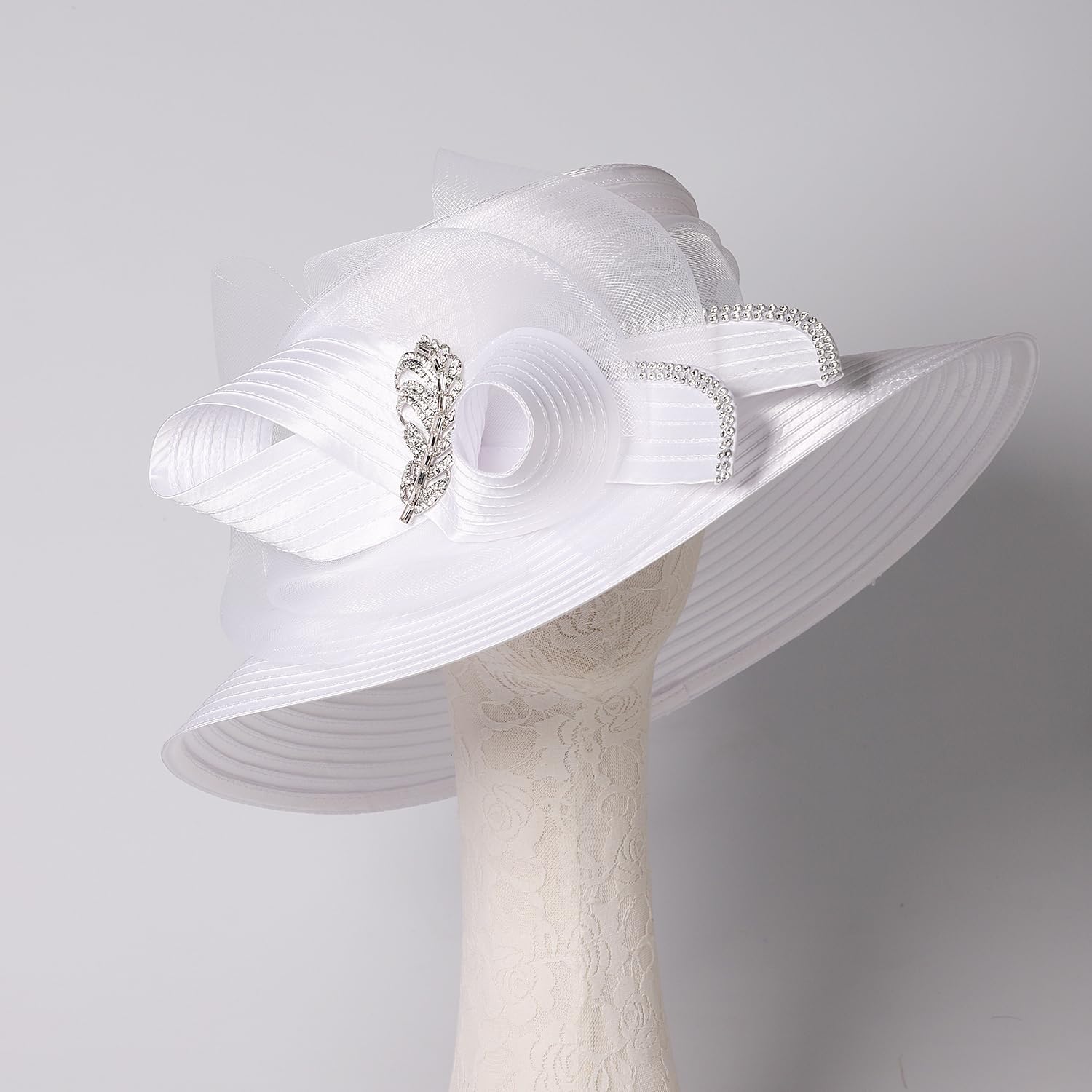 Wedding Bridal Church Party Derby Hats for Women Bow Formal Bowler Hat Wide Brim Fascinator Flat Top Fedora Hats - Image 3