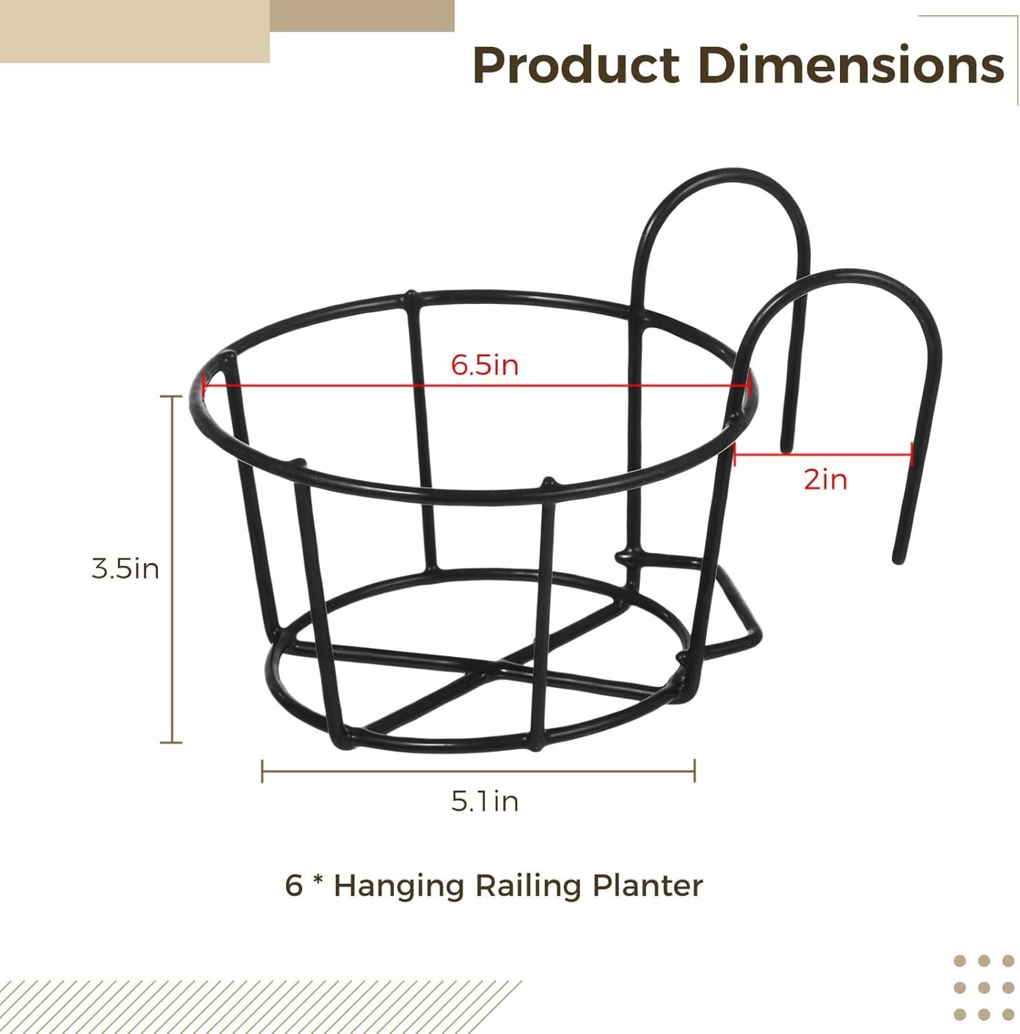 Flower Pot Holder, Metal Rack Fence Shelf Plant Holder with Hooks for Gardens, Balconies, 6 Pcs Round Hanging Railing, Hanging Flower Stand Iron Baskets, Indoor Spaces