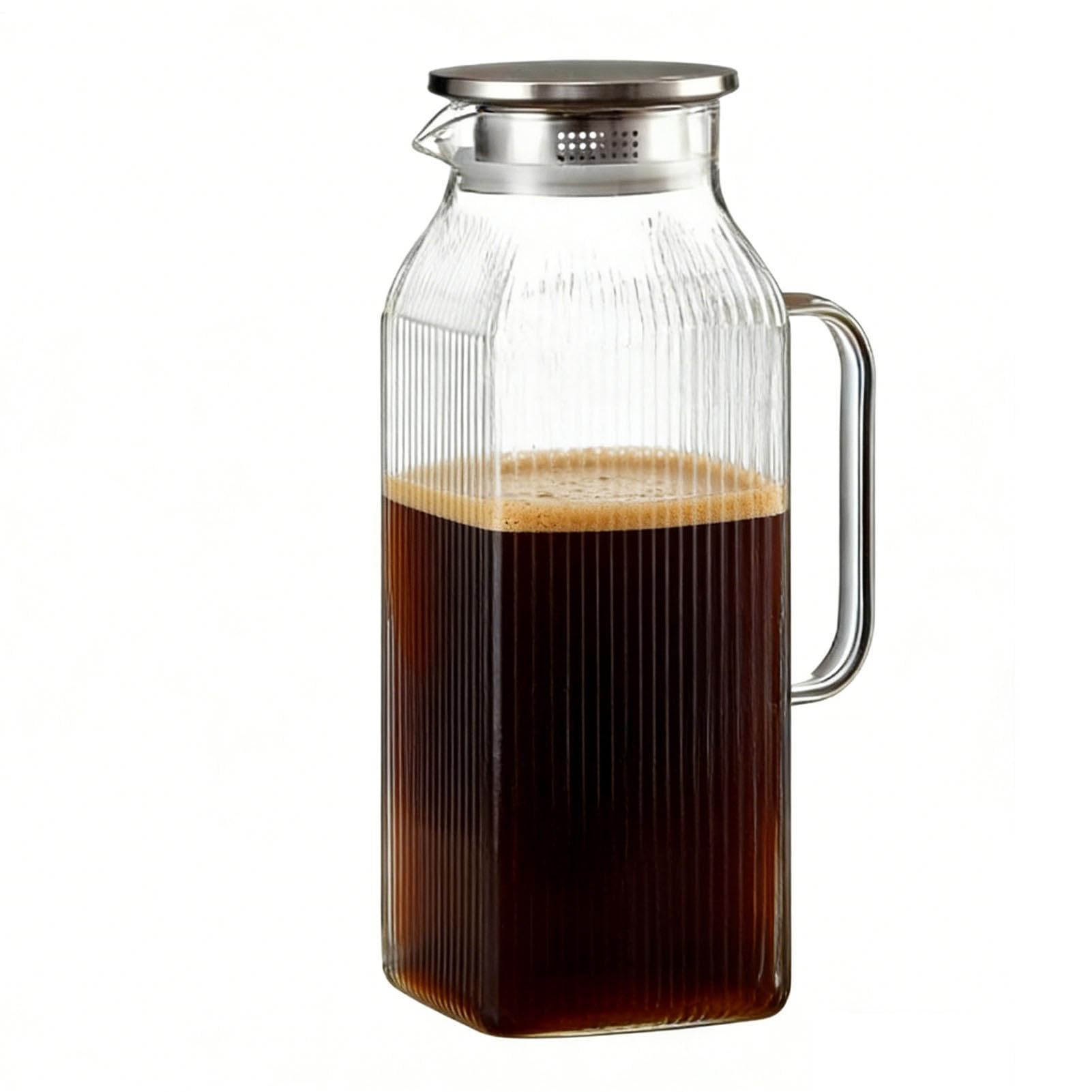 Pitcher en verre à eau 2000 ml avec couvercle hermétique en inox résistant à la chaleur