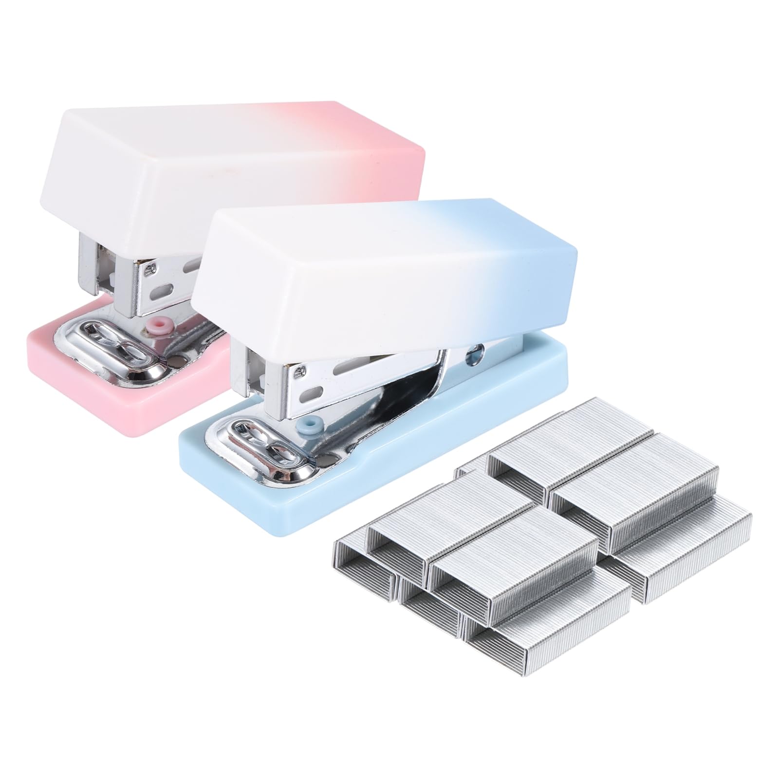 PATIKIL 2 Pack Mini Stapler with Staples, Small Stapler Cute Tiny Portable Pocket Set 15 Sheet Capacity with 800pcs Staples for Desktop Travel Classroom Office, Gradient Pink Blue