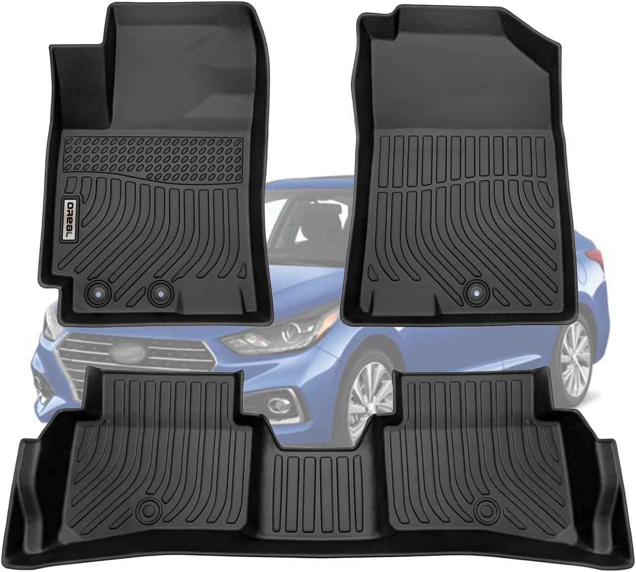 orealtrend Car Mats Replacement for Floor Liners Accent 2018-2023 Heavy Duty All Weather Guard Black Front and Rear Car Carpet-Custom Fit-Tough/Durable/Odorless