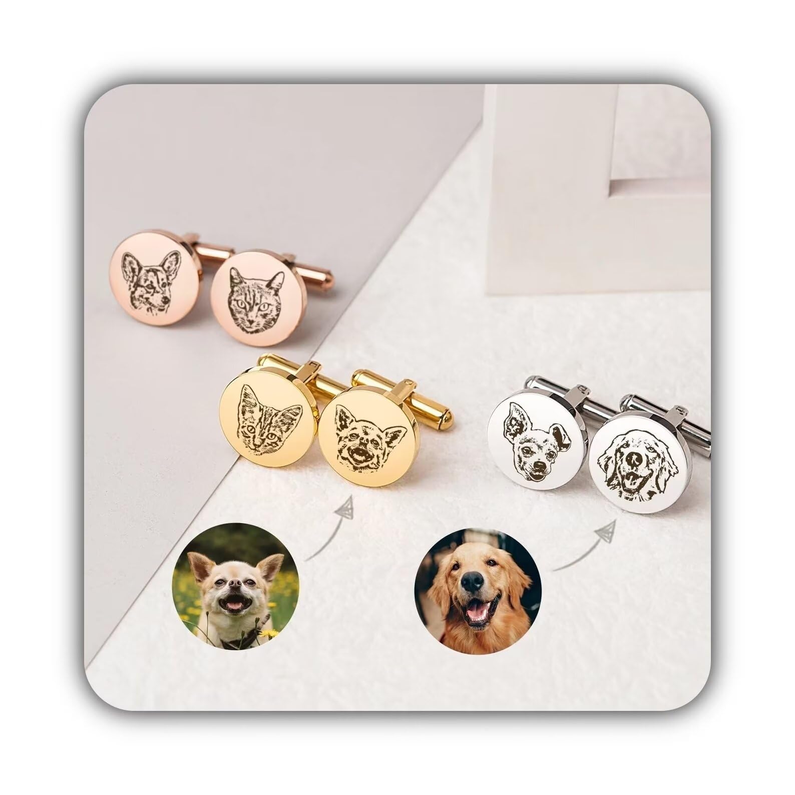 Gemelos personalizados - Gemelos de retrato de mascotas - Regalo del novio de la novia - Regalo personalizado para él