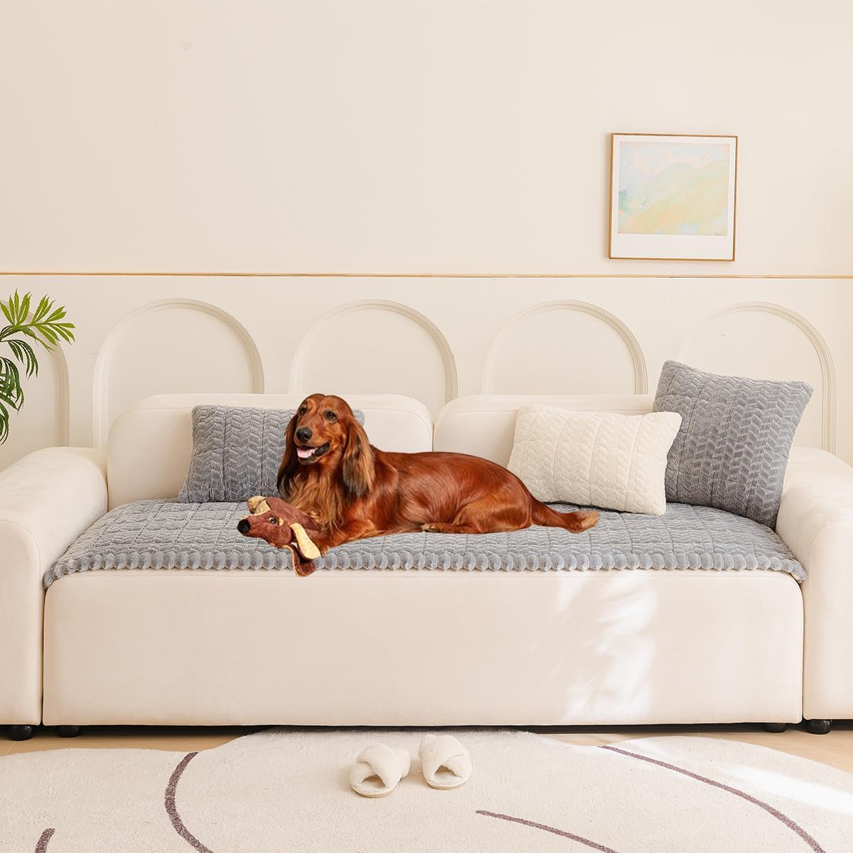 Sofa Cover Fuzzy Couch Cover for Pet, Couch Covers for Dogs Washable Non-Slip Sofa Slipcover Cushion Protector Pets Friendly Mat Bed 27.6" x 70.9" Light Gray
