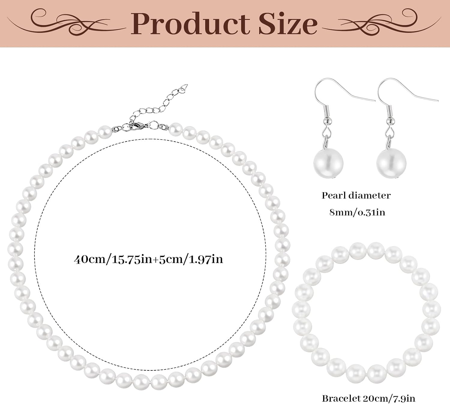 3 Pcs Pearl Jewelry Set for Women, Including Pearl Bracelets, Pearls Earrings and Pearls Necklaces for Women, Stylish Jewelry Accessories for Brides, Weddings, Mothers, Wives, Sisters, Best Friends