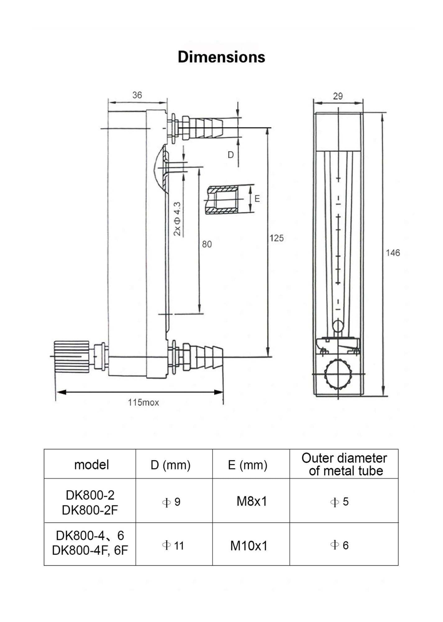 Rotámetro de Vidrio DK800-4, caudalímetro de área Variable, caudalímetro de Gas, caudalímetro Industrial(0.8-8L-H)