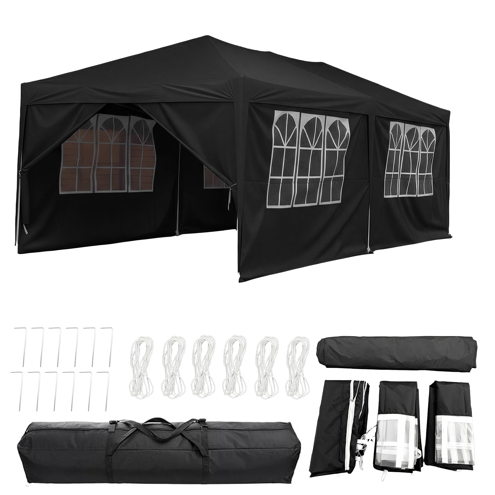 3x6m Waterproof Outdoor Pop Up Garden Gazebo with Sidewalls Marquee Awning Party Tent Canopy for Outdoor Wedding Garden Party (Black)