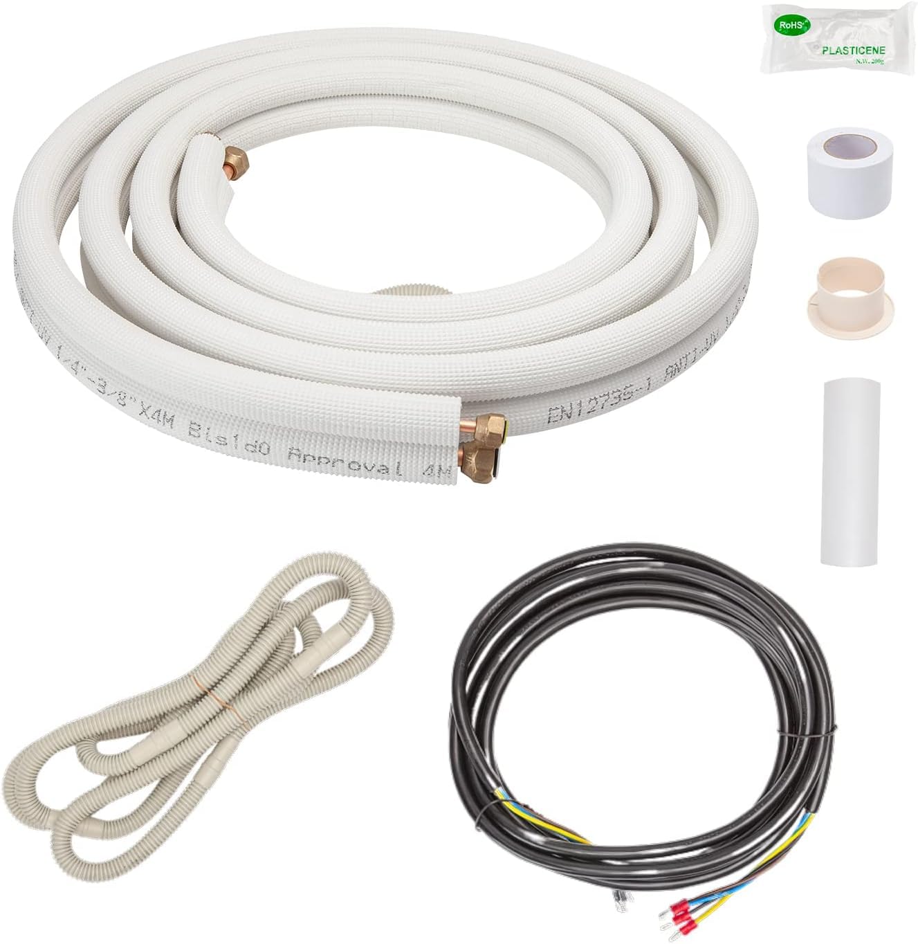 Wostore Kupferleitungen Kältemittelleitungen Isoliert 4m 1/4"+3/8" Zoll Kupferrohr 9000 Montage-Kit