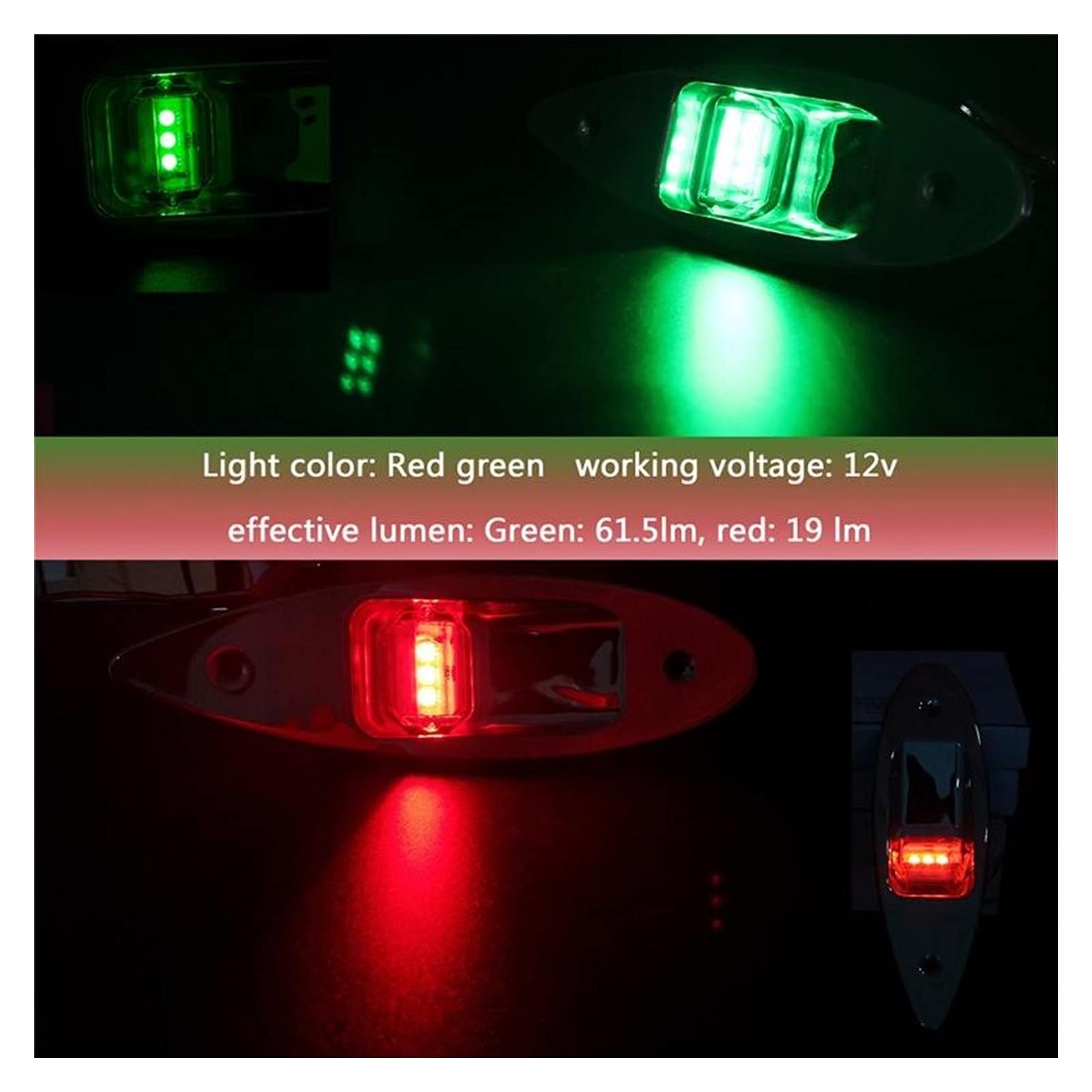 Luces de navegación 12V 1 par DIRIGIÓ Lámpara de Advertencia de la señal de la luz de la navegación roja+Verde de la navegación.RV Luces de navegación Lateral Naturaleza Blanco