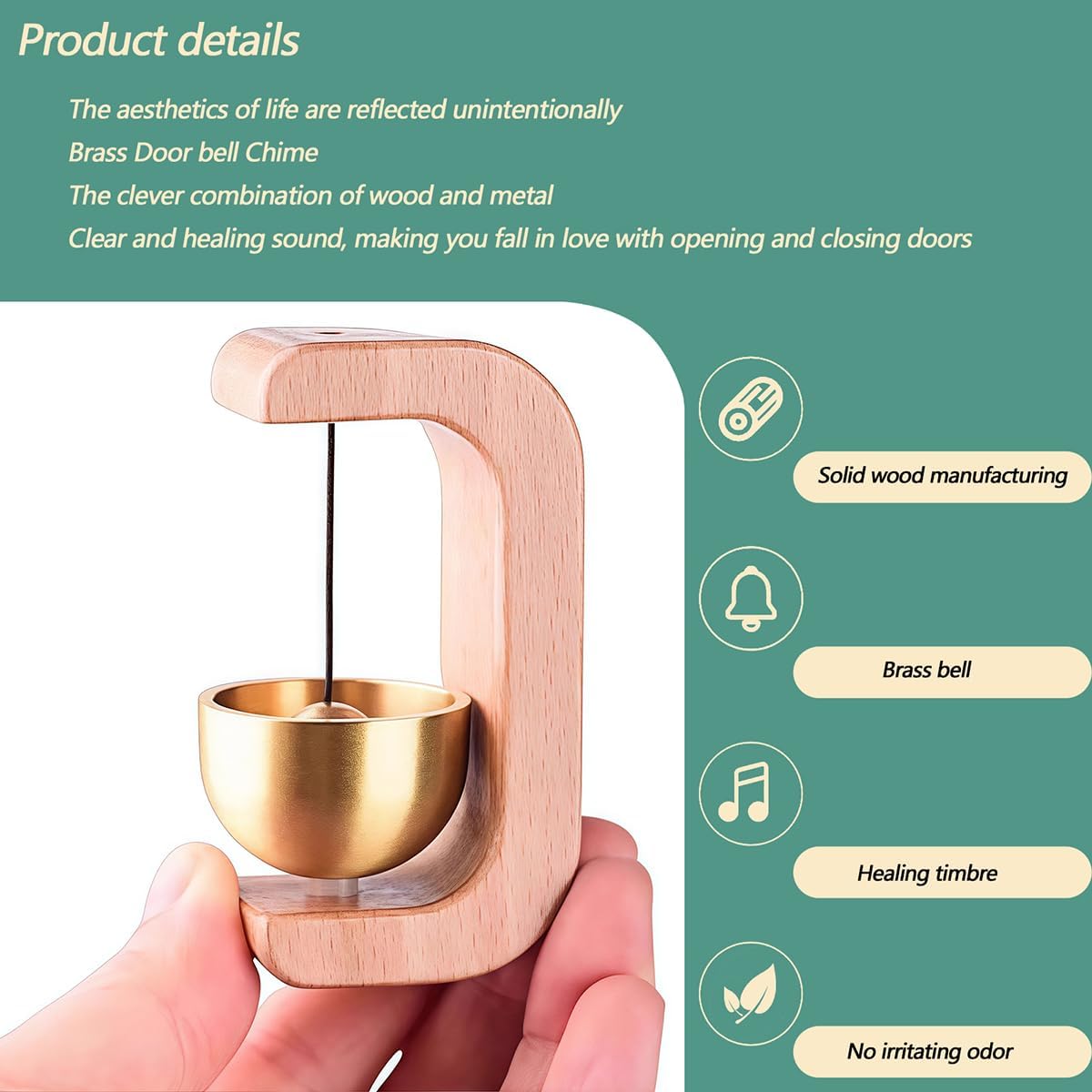 Brass Magnetic Door Bell Chime 2pcs, Shopkeepers Bell for Door Opening, Decorative Door Chime for Home, Office, Shop