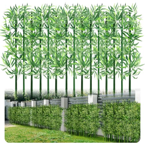 Giegxin 4Ft 15 Pack Artificial Bamboo Plants for Outdoor Privacy Faux Bamboo Trees with Silk Leaves...