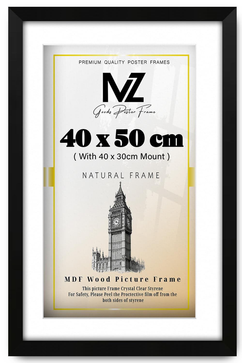 Mz Goods Matt Black | Mdf Elegant Poster Frame (40 X 50 Cm) With (15.74 X 11.81 Inch) White Mount Modern Hanging | 20" X 20" Certificate, Painting, Diploma, Photo Display [ ]