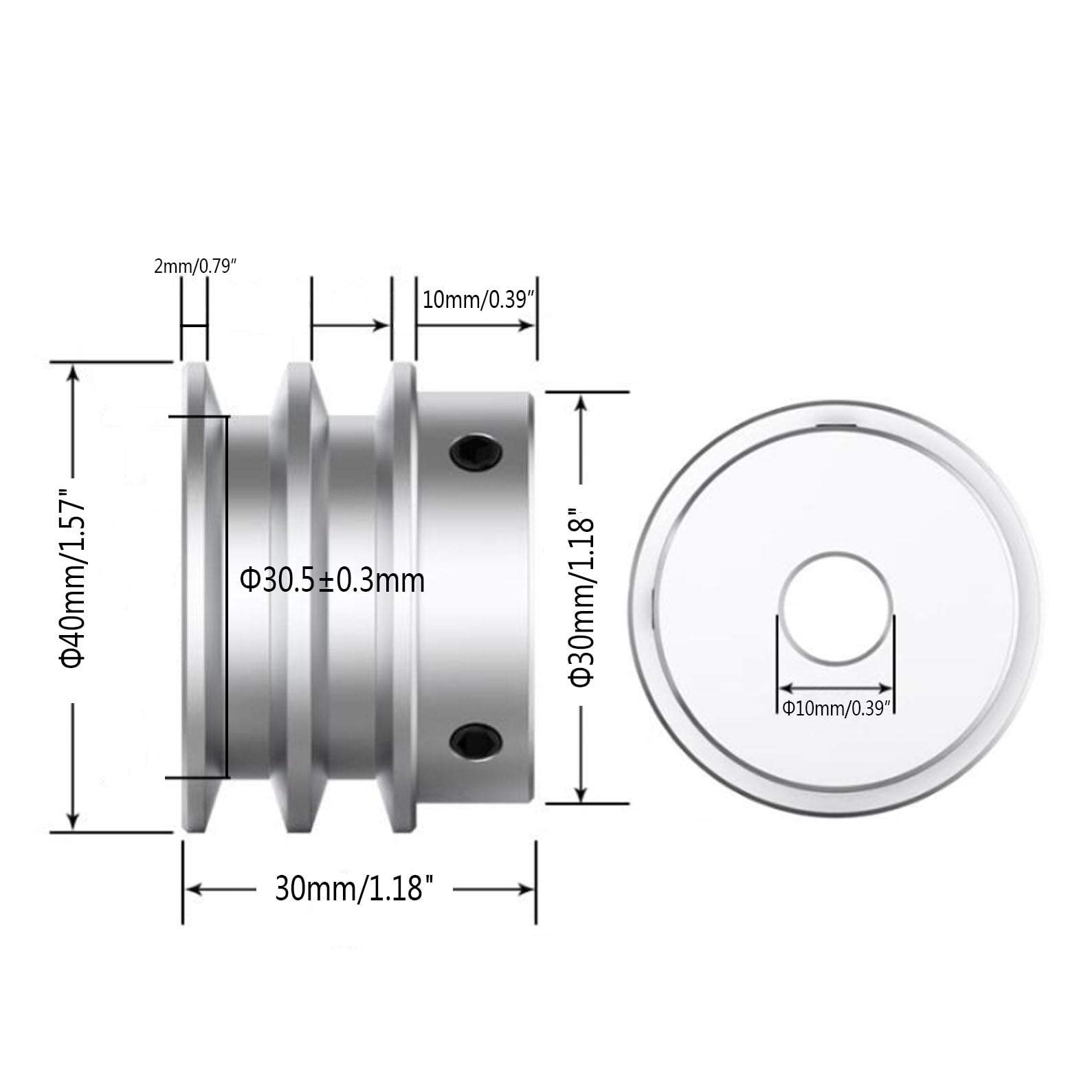 CHANCS Podwójne CHANCS Koło pasowe ze stopu aluminium 40 mm OD 10 mm Koło pasowe o stałym otworze do wału silnika 6 mm (1/4") Okrągły pasek PU