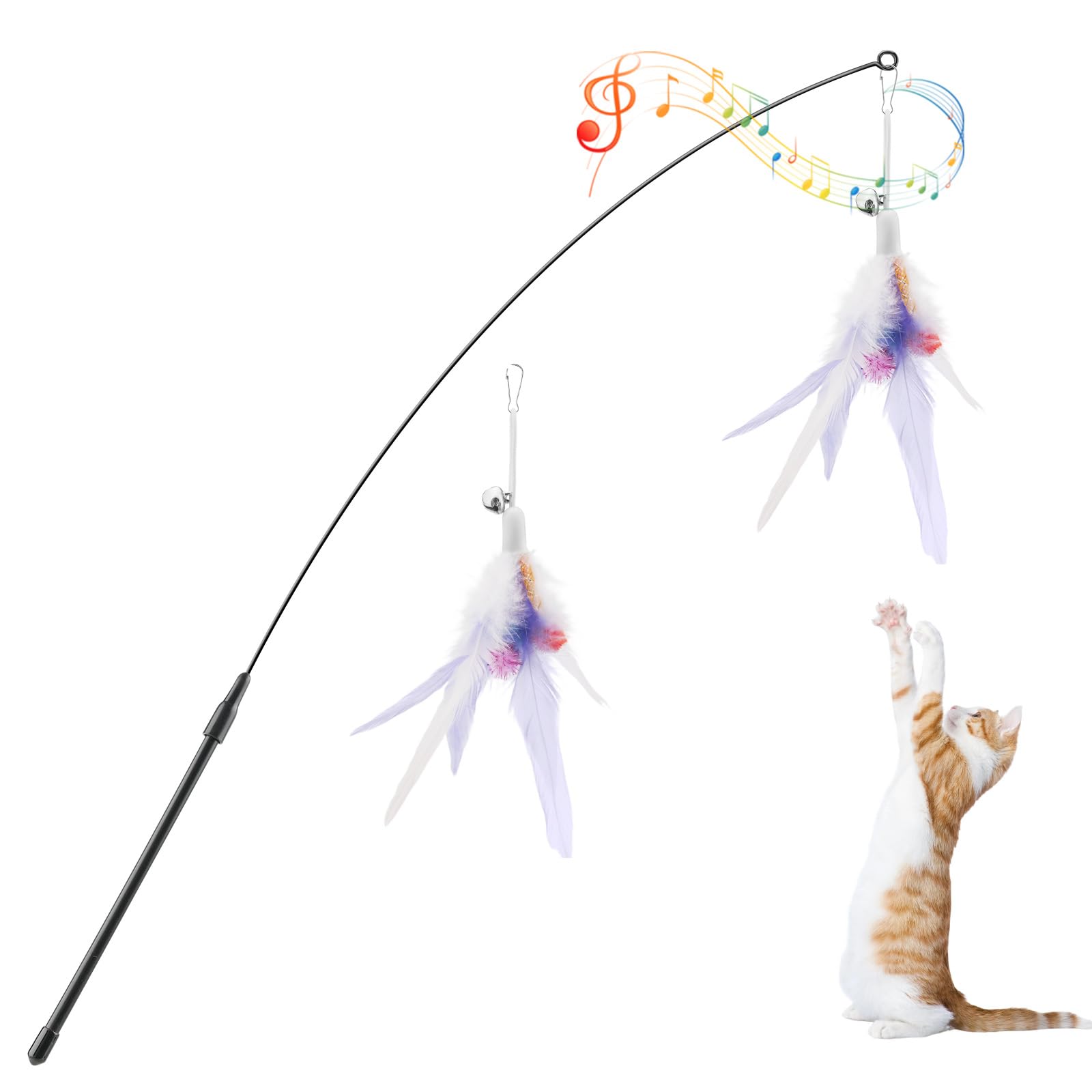 Pawaboo Feather Teaser Cat Toy, Interactive Feather Wand Cats Toy Flying Feathers Cat Catcher with Extra Long 34.5" Wand and Small Bell, Exerciser Playing Toys for Kitten or Cats, Purple โ image 1