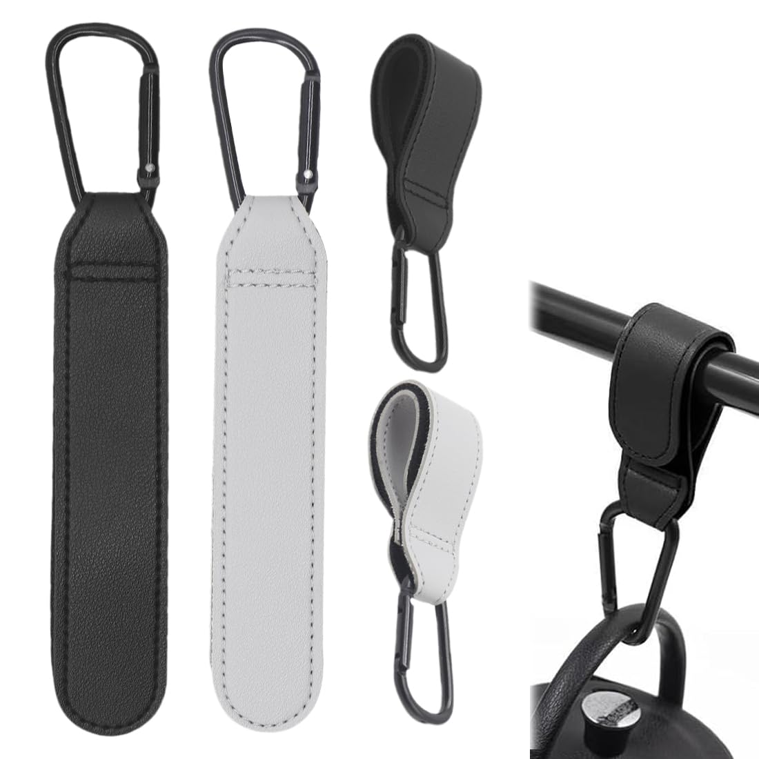 4 Pezzi Ganci Passeggino, in Pelle, Gancio per Passeggino Portatile, Moschettoni per Carrozzina, per Borsa Passeggino, Zaini, etc