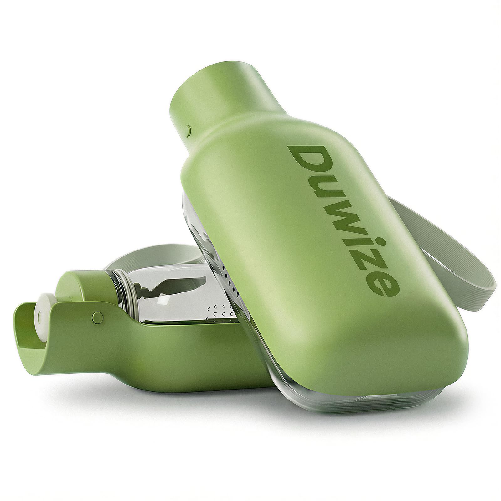 Duwize Portable Dog Water Bottle – 19 oz, Exclusive Latest Large Wide-Mouth Folding Design, Durable Handle Strap, Food-Grade Plastic, Ideal for Walking, Hiking & Outdoor Travel（Army green）