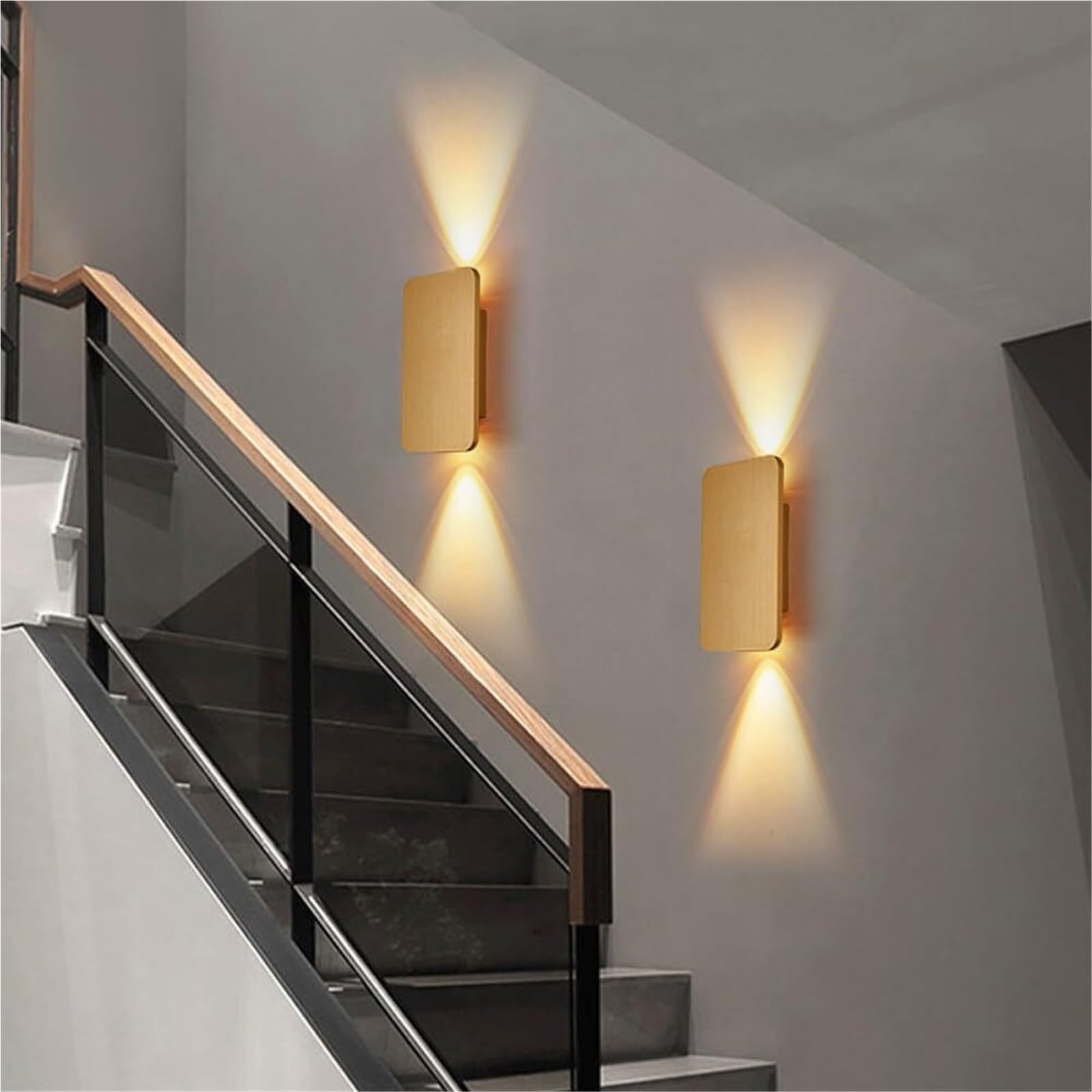 Nowoczesne kinkiety ścienne, wewnętrzne lampy LED w górę i w dół, 6 W, aluminiowe lampy ścienne ze szczotkowanym wykończeniem, do salonu, sypialni, przedpokoju, kina domowego, schodów (złoty, 4000 K)