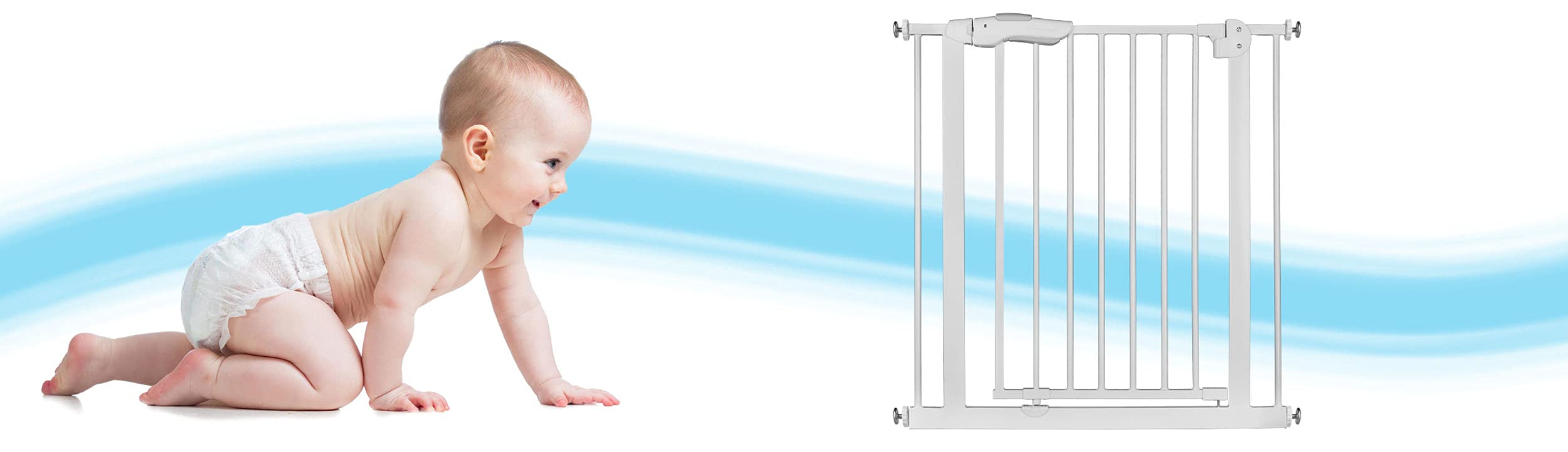 Nukido Treppenschutzgitter Ohne Bohren Türschutzgitter 90° Stop Türgitter Baby Kinder Kindergitter Schutzgitter Breite Verstellbar 75-105 cm Weiß 105 x 78 cm