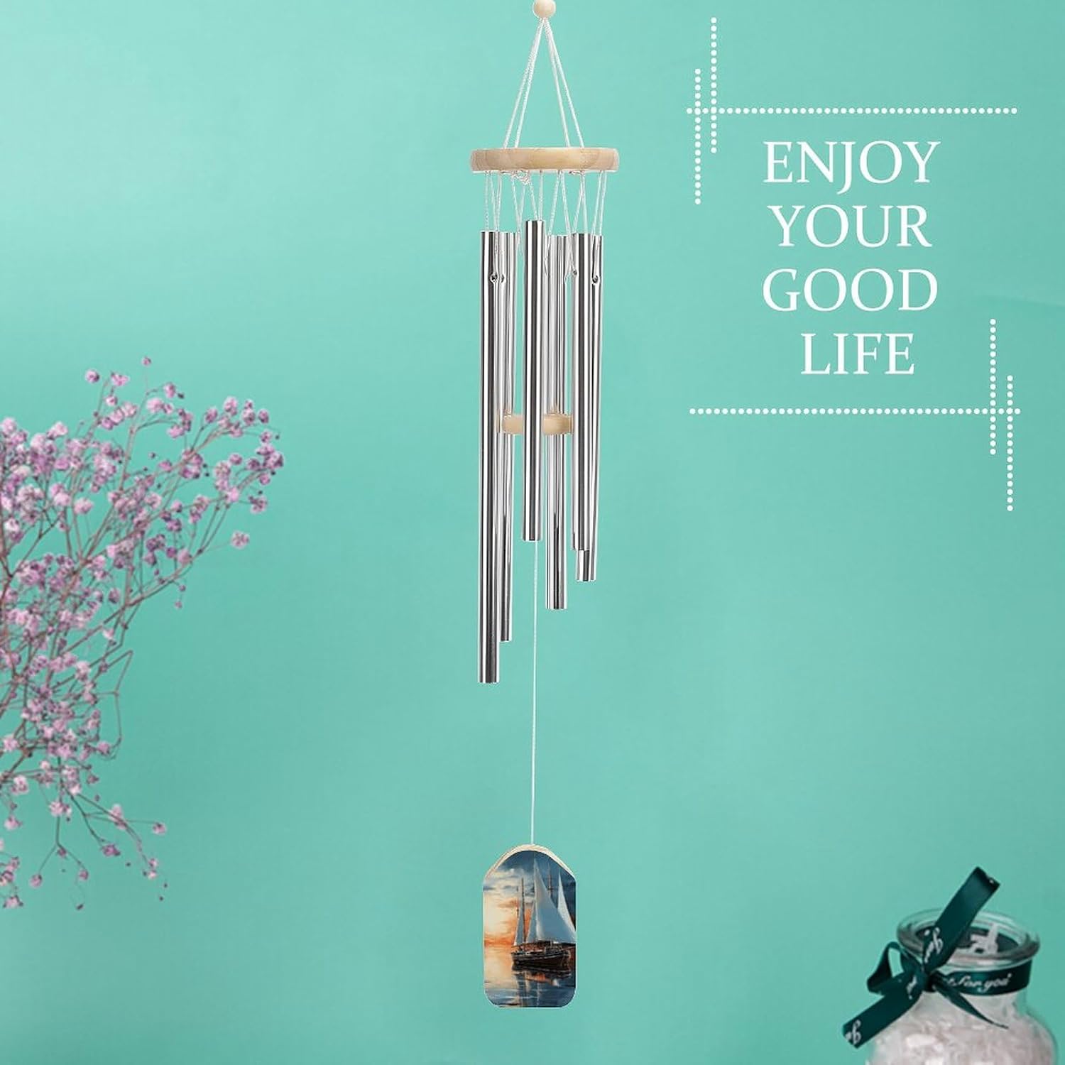 Outdoor Wind Chimes, Sailing Landscape Printed Wind Chimes,Simple Wind Chimes,Curtain Wind Chimes for Home Decoration
