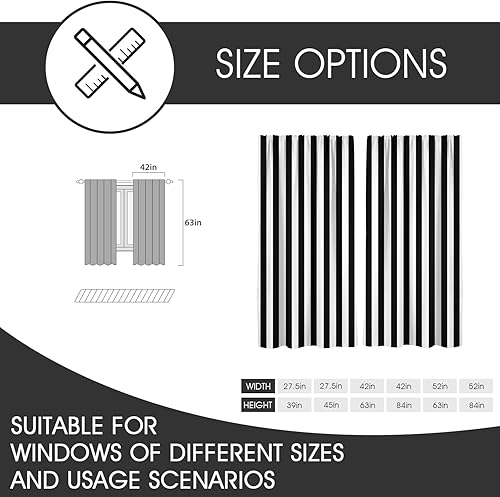 Miniatura 5 de Cortina de ventana a rayas blancas y negras, gótica, gótica, moderna, bohemia, estilo Art Deco, patrón de líneas simples, 42 pulgadas de ancho x 63