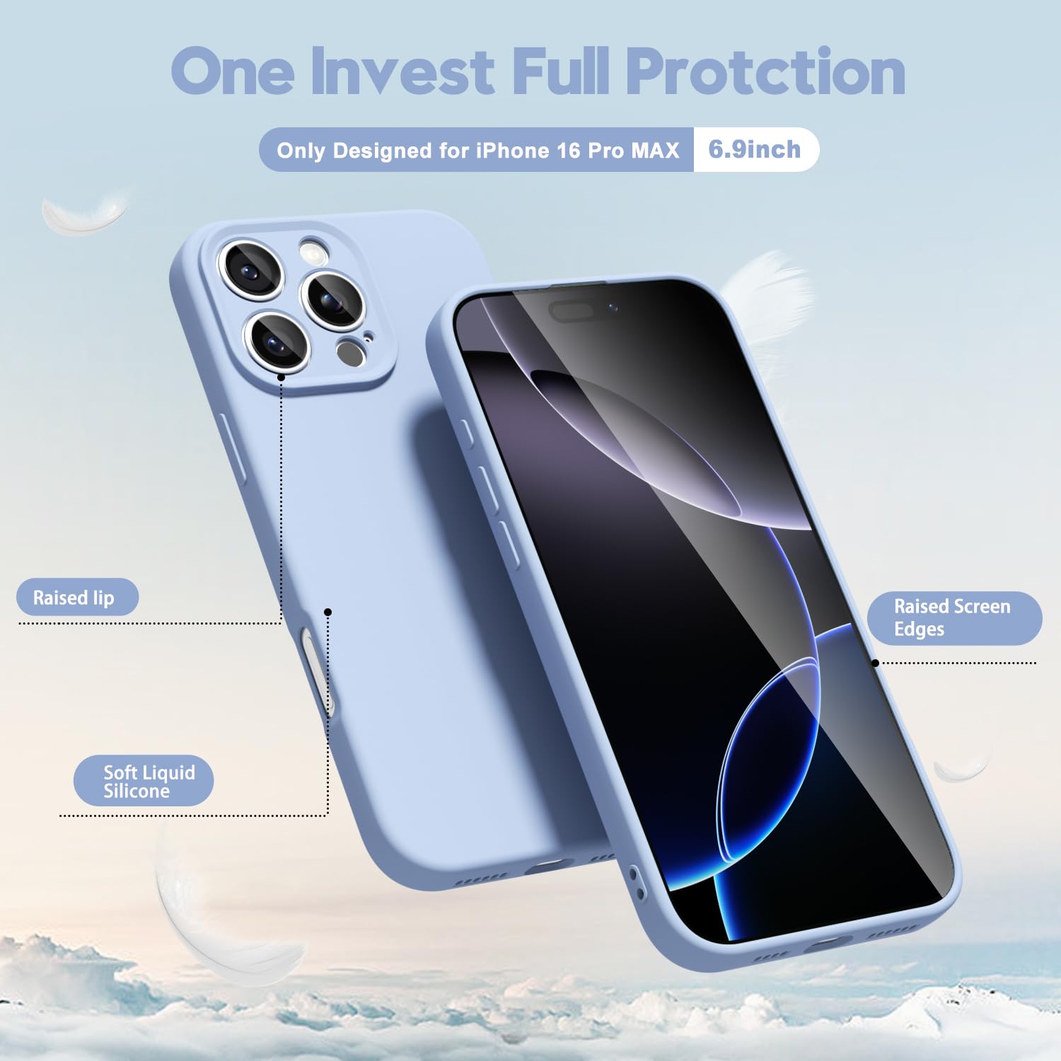 oakxco for iPhone 16 Pro Max Case Liquid Silicone, Soft Rubber Gel Elegant Aesthetic Basic Simple Cover, Cute Thin Slim TPU Matte Solid Color Plain Smooth Case for Women Girl, Light Pink — view 1674